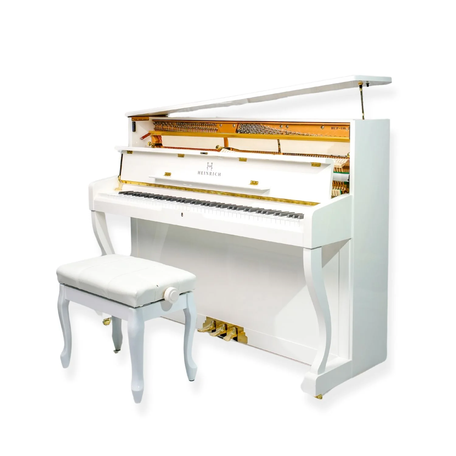 Heinrich  HUP-110 Upright Piano – High Gloss White - Image 5